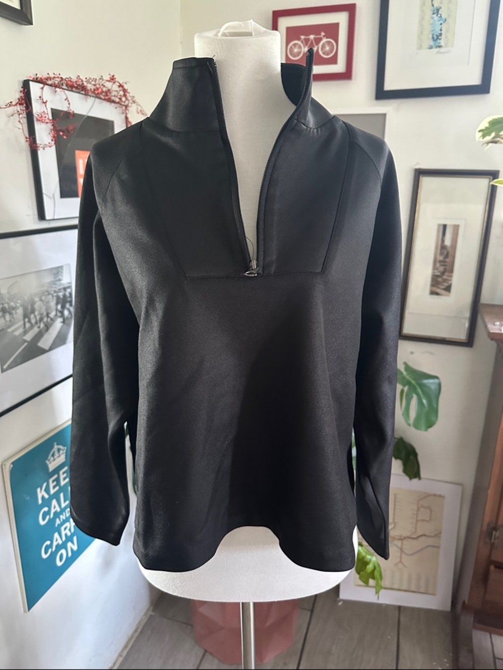 French Connection Black Quarter-Zip Pullover Sweatshirt XS